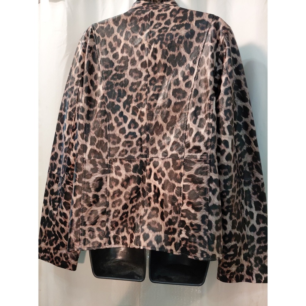 Jessica London Leather Jacket 18W Animal Print Women's Plus Full Zip Mobwife 90s - Picture 3 of 11